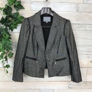 Classiques Entier Gray Faux Leather Trim Blazer L